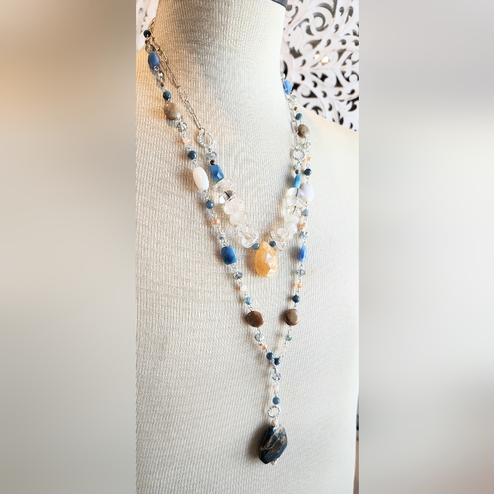 CHRYSOCOLLA, CYANITE, CITRINE, CLEAR QUARTZ, AND CRYSTAL PENDANT